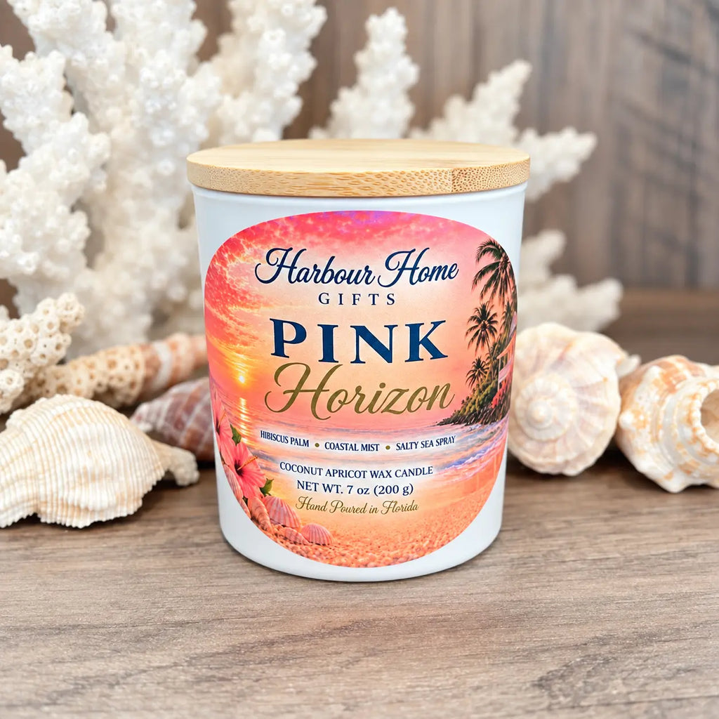 Pink Horizon Candle – Hibiscus Palm & Sea Spray | 7 oz Harbour Home Gifts