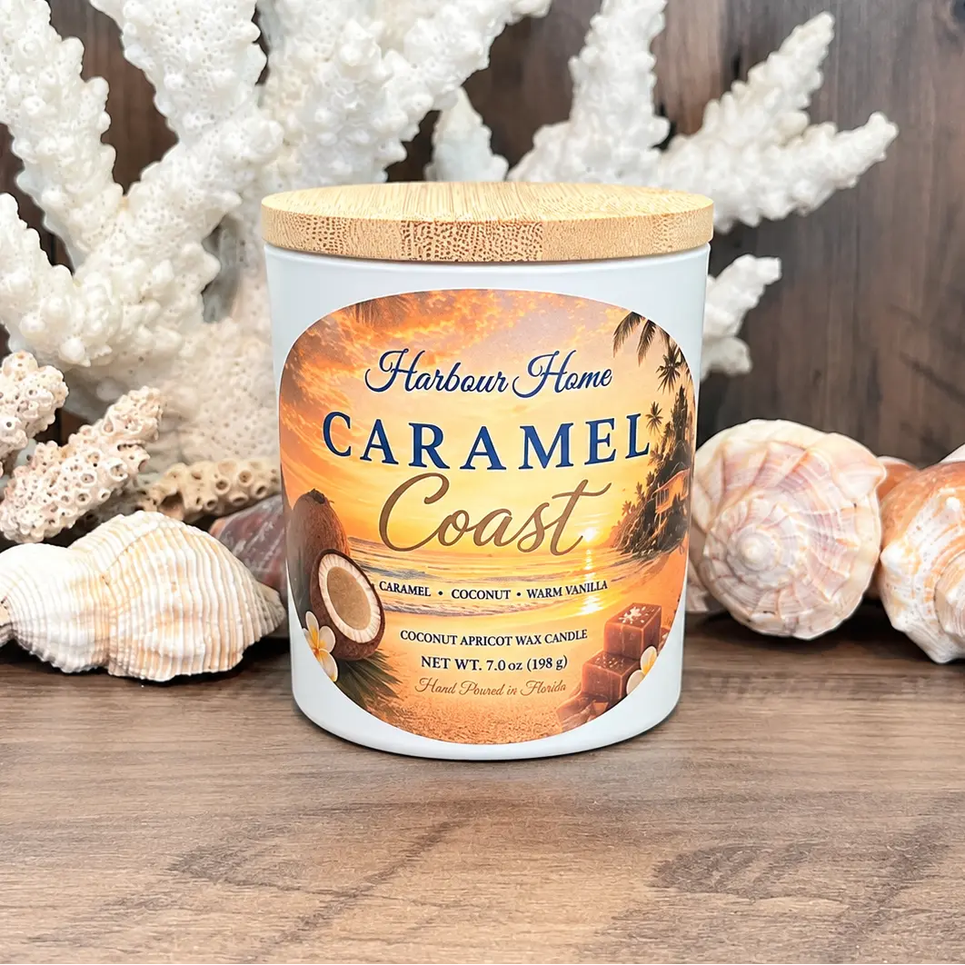 Caramel Coast Candle – Caramel, Coconut & Vanilla | 7 oz Harbour Home Gifts