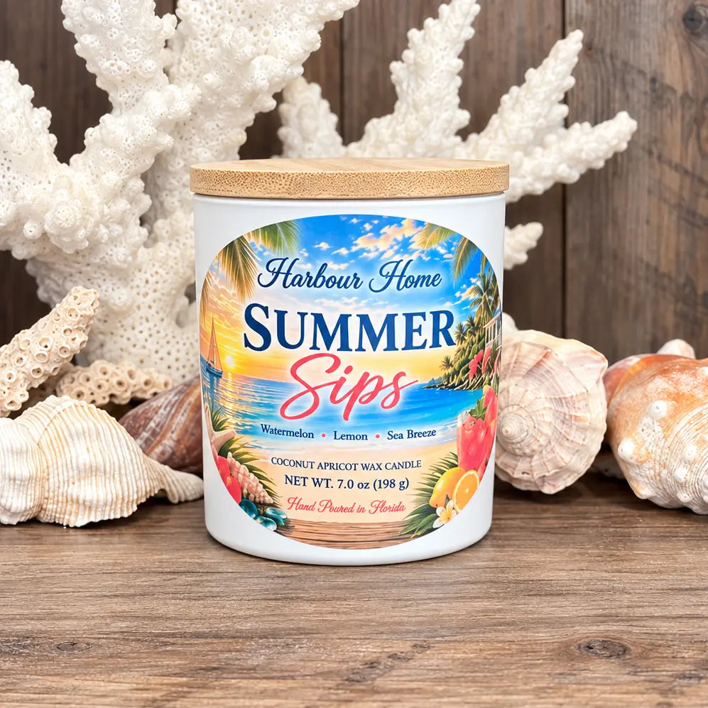 Summer Sips Candle – Watermelon, Lemon & Sea Breeze | 7 oz Harbour Home Gifts