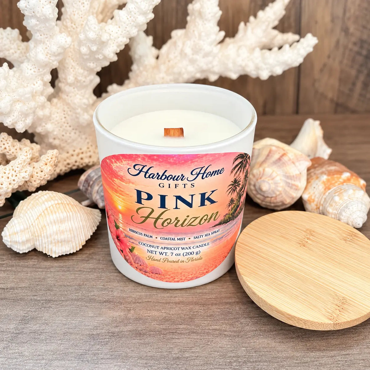 Pink Horizon Candle – Hibiscus Palm & Sea Spray | 7 oz Harbour Home Gifts